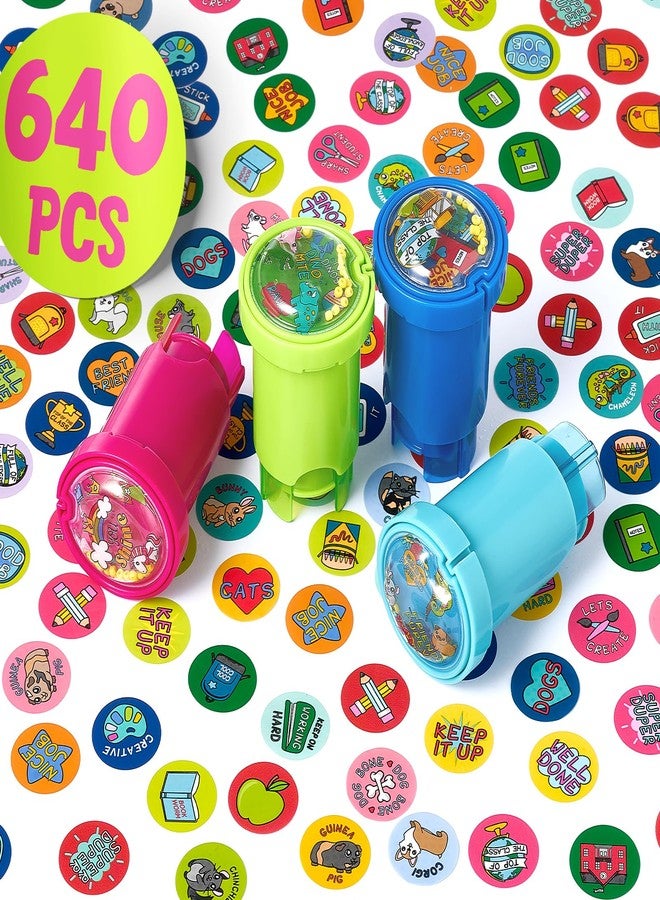 Giant bean Sticker Stamper, 4 Pack of 640 Motivational Sticker Stamps for Kids, Animal Dino Unicorn Theme Cartoon Reward Designs, Teacher Praise Designs for School Supplies Art and Craft Toys - Image 4